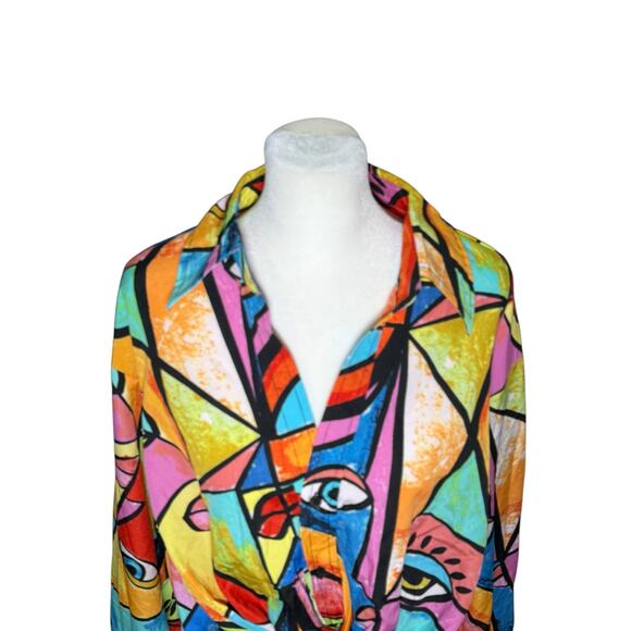 Live 4 Truth Crop Blouse Women L Colorful Funky Abstract Art Long Sleeve Picasso - Picture 2 of 10